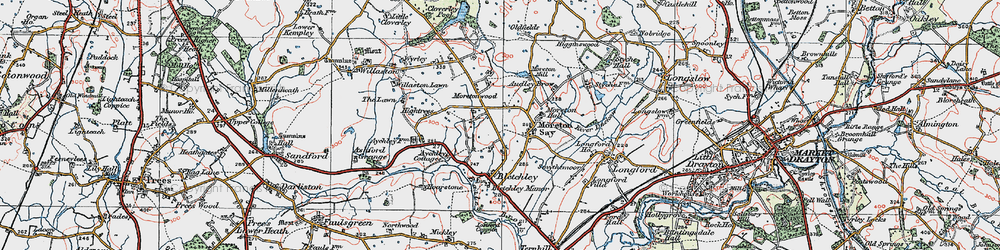 Old map of Moreton Say in 1921