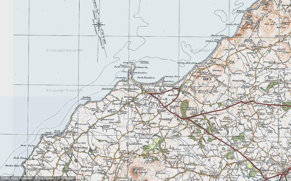 Old Map of Historic Map covering Porth Dinllaen in 1922