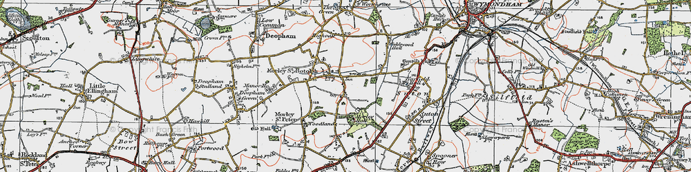 Old map of Morley St Botolph in 1921