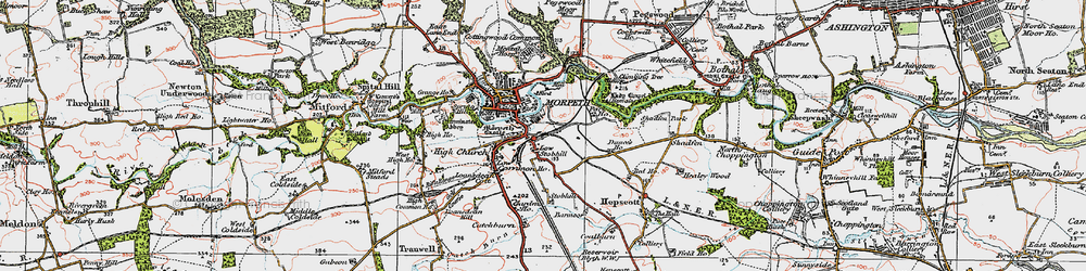 Old map of Morpeth in 1925