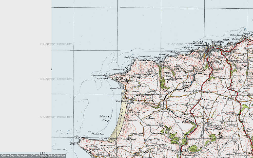 Old Map of Historic Map covering Barricane Beach in 1919