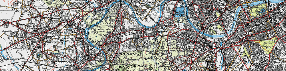 Old map of Mortlake in 1920