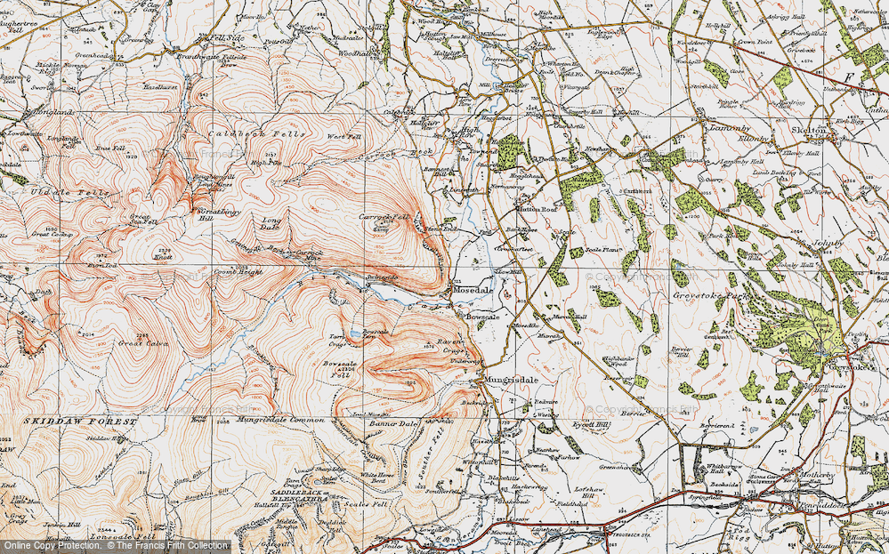 Old Map of Historic Map covering Bowscale Tarn in 1925
