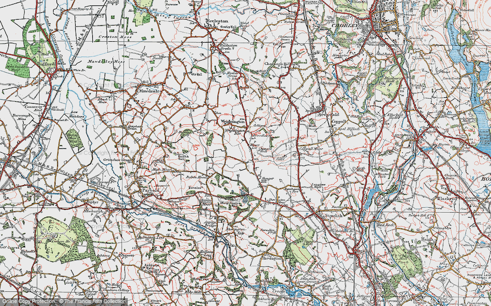 Old Map of Historic Map covering Wrightington in 1924