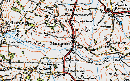 Old map of Mosterton in 1919