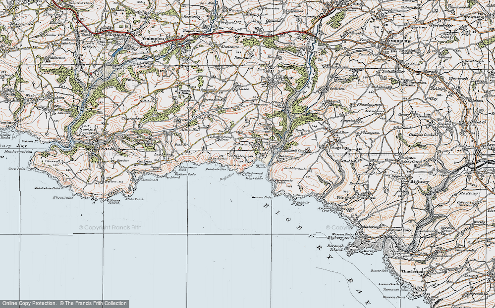 Old Map of Historic Map covering Battisborough Ho in 1919