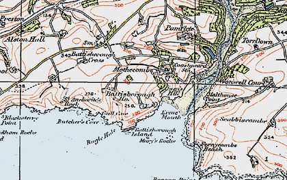 Old map of Battisborough Cross in 1919