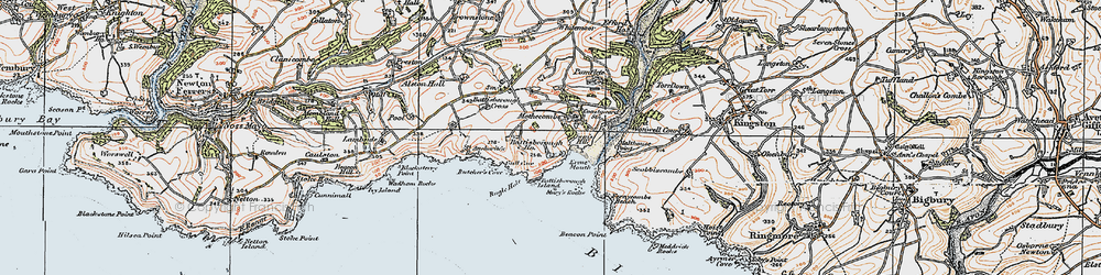 Old map of Mothecombe in 1919