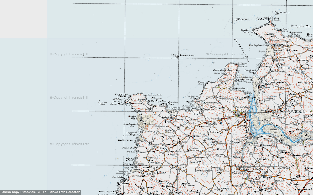 Old Map of Historic Map covering Trevose Head in 1919