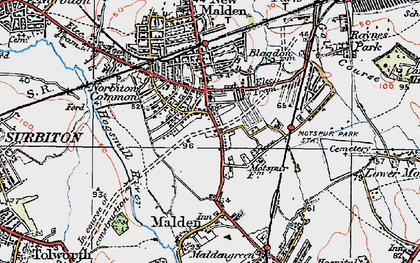 Old map of Motspur Park in 1920