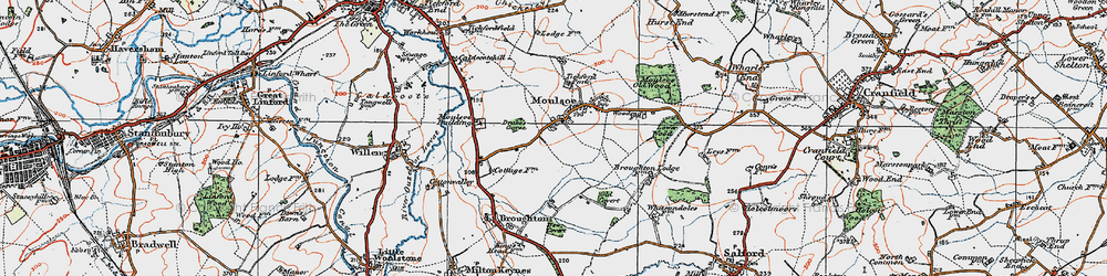 Old map of Moulsoe in 1919