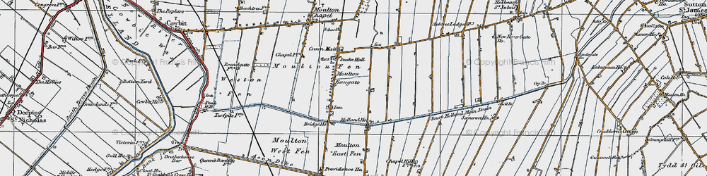 Old map of Moulton Eaugate in 1922