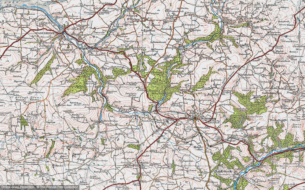 Old Map of Historic Map covering Bodiniel in 1919