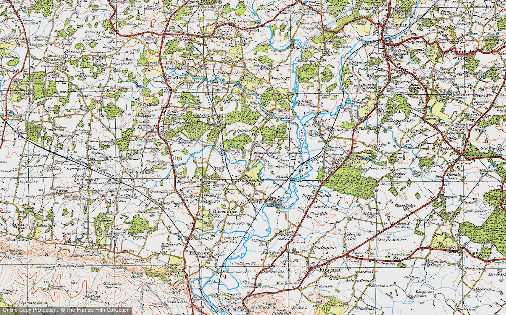 Old Map of Historic Map covering Bevern Stream in 1920