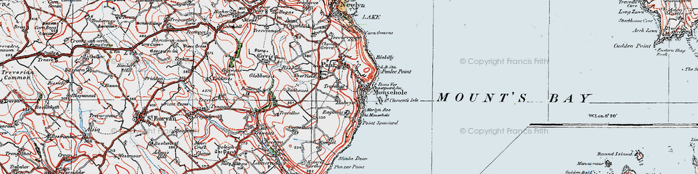 Old map of Mousehole in 1919