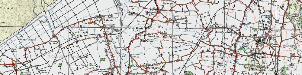 Old map of Much Hoole Town in 1924
