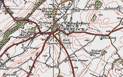 Old map of Much Wenlock in 1921