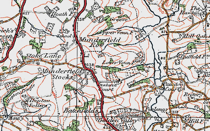 Old map of Munderfield Stocks in 1920