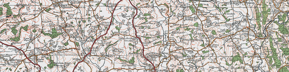 Old map of Munderfield Stocks in 1920