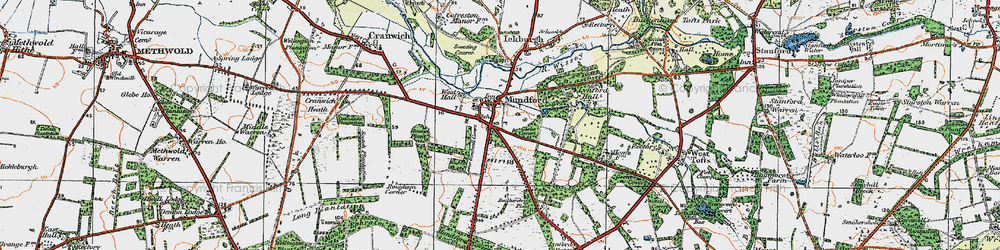 Old map of Mundford in 1920