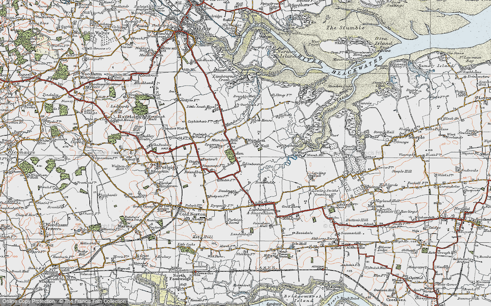 Old Map of Mundon, 1921 in 1921