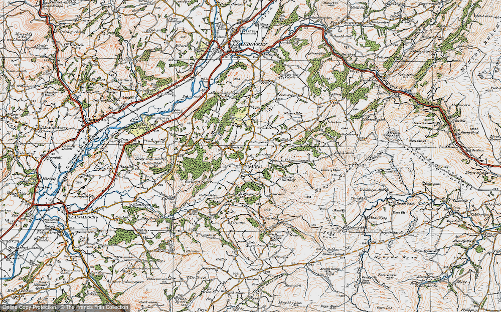 Old Map of Historic Map covering Blaen-Ydw in 1923