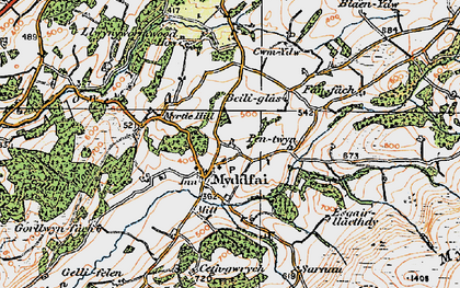 Old map of Myddfai in 1923
