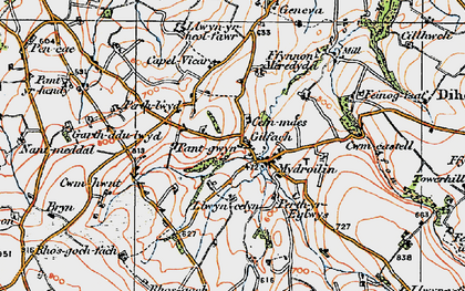 Old map of Afon Mydr in 1923