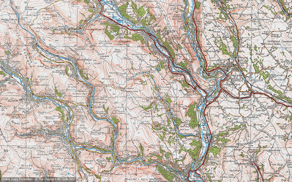 Old Map of Historic Map covering St Gwynno Forest in 1923