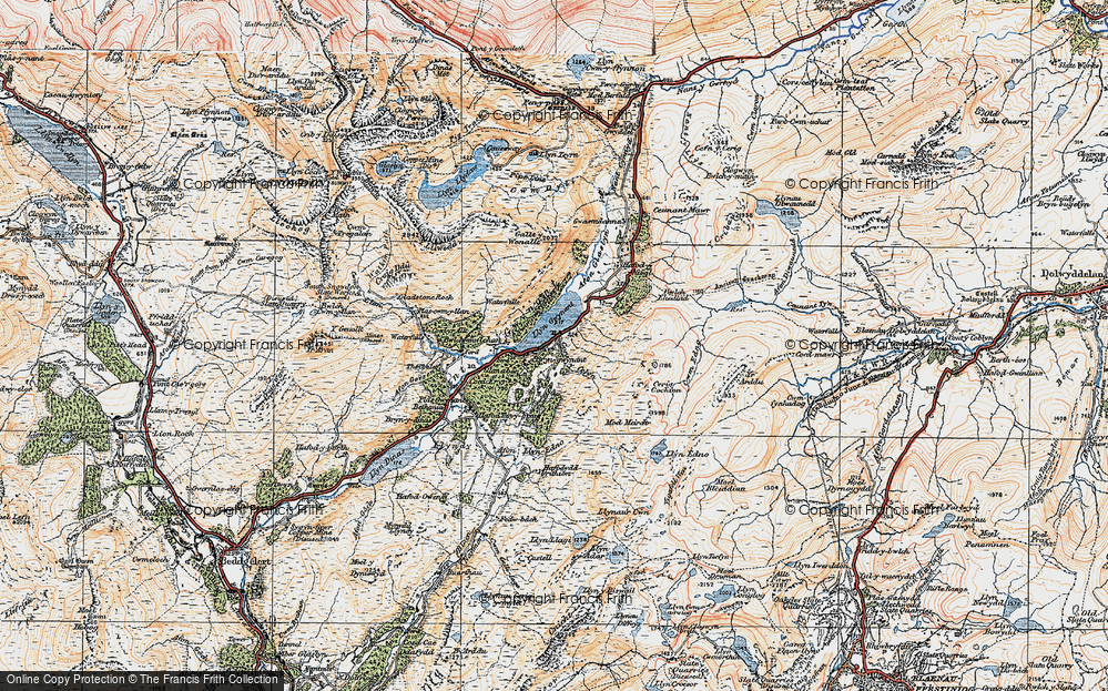Old Map of Historic Map covering Afon Cors-y-celyn in 1922