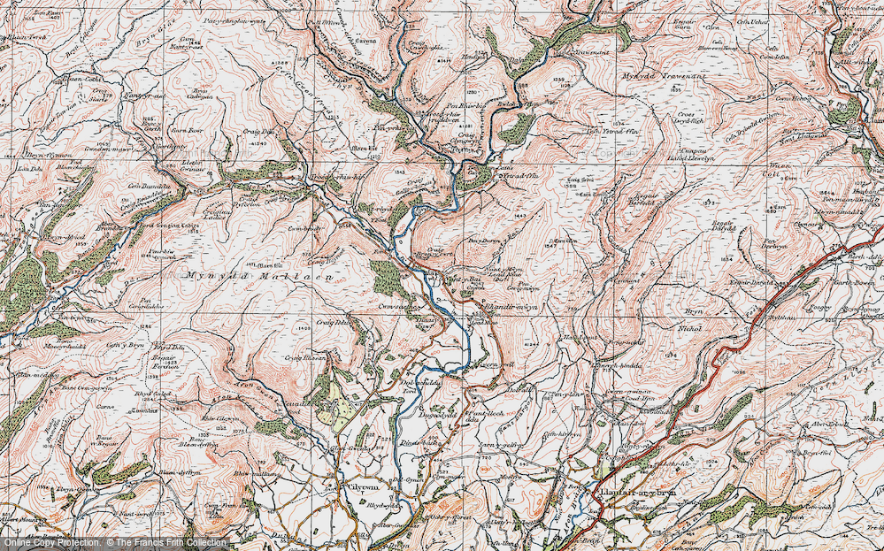 Old Map of Historic Map covering Ystradffin in 1923