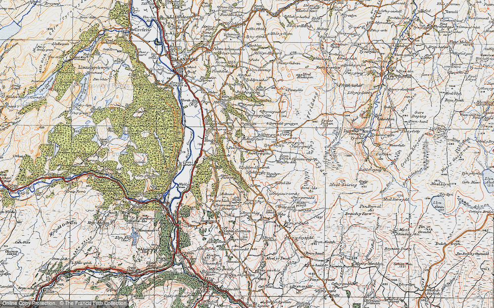 Old Map of Historic Map covering Bryn Beddau in 1922
