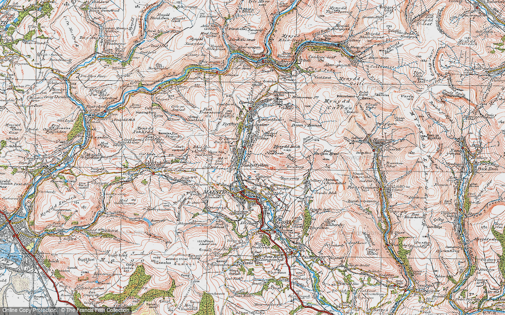 Old Map of Historic Map covering Blaen Cwmdû in 1922