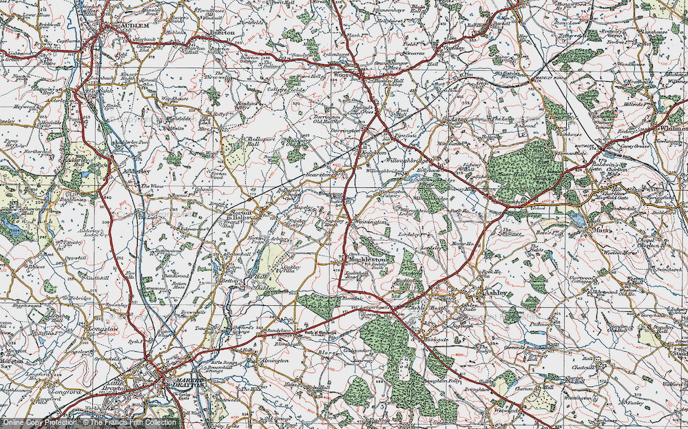 Old Map of Historic Map covering Willoughbridge Lodge in 1921