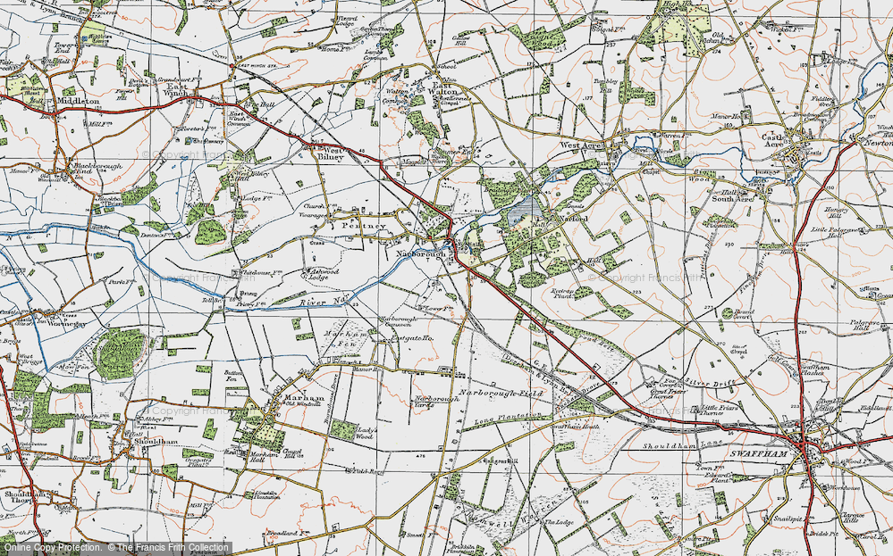 Old Map of Narborough, 1921 in 1921