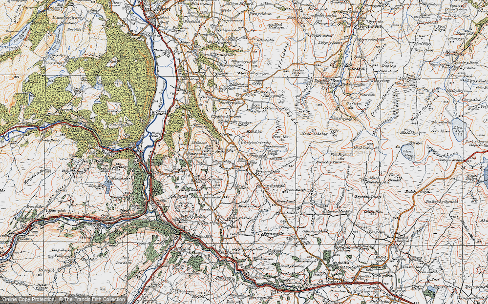 Old Map of Historic Map covering Afon Iwrch in 1922