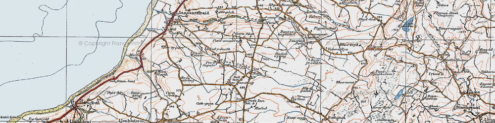 Old map of Afon Cledan in 1923