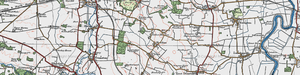 Old map of Nether Headon in 1923