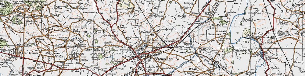 Old map of Nether Stowe in 1921