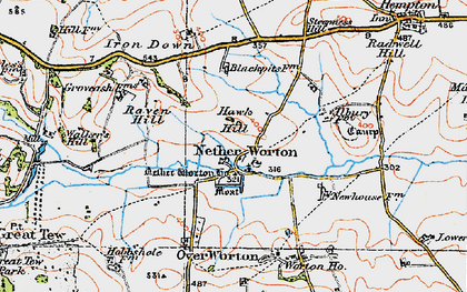 Old map of Nether Worton in 1919