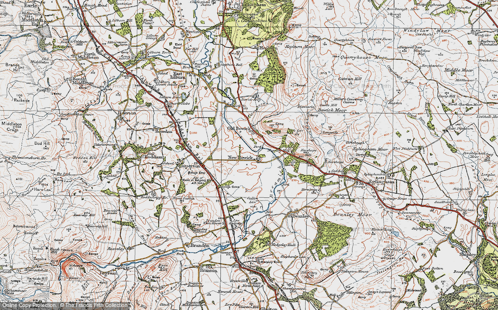 Old Map of Historic Map covering Old Bewick in 1926