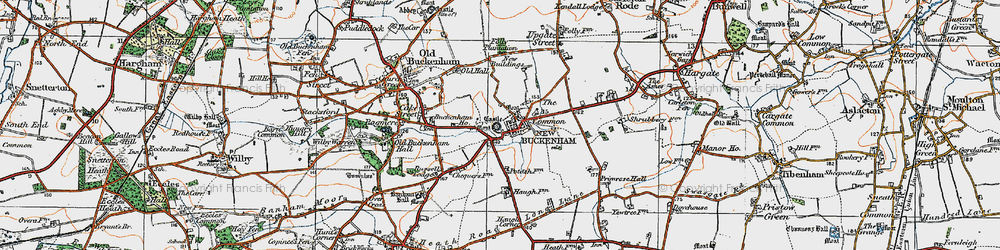 Old map of New Buckenham in 1920