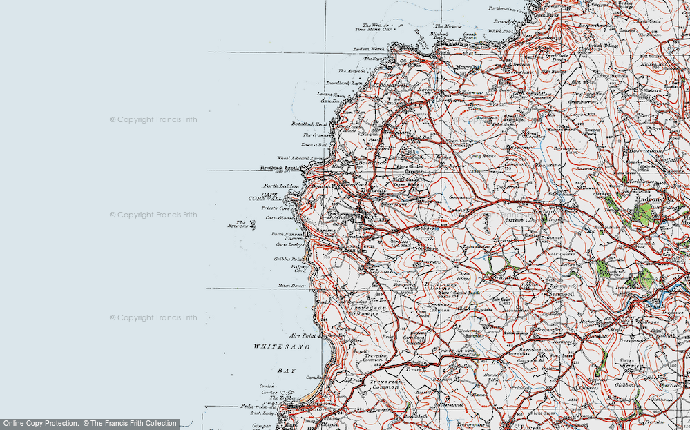 Old Map of Historic Map covering Cape Cornwall in 1919