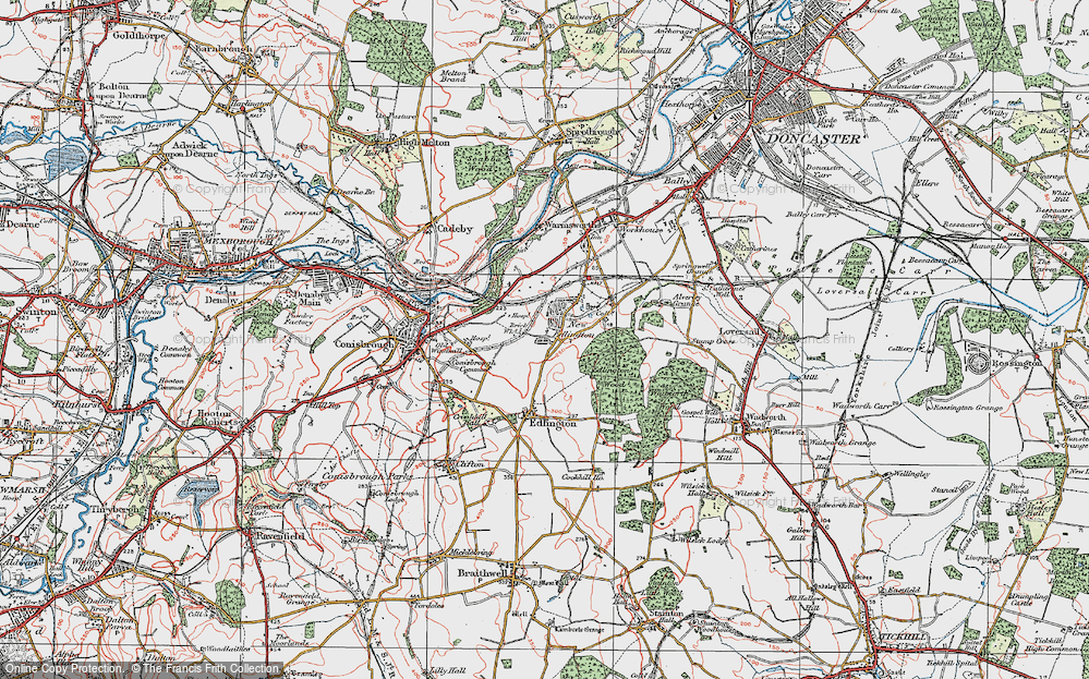 Old Map of Historic Map covering Conisbrough Common in 1923