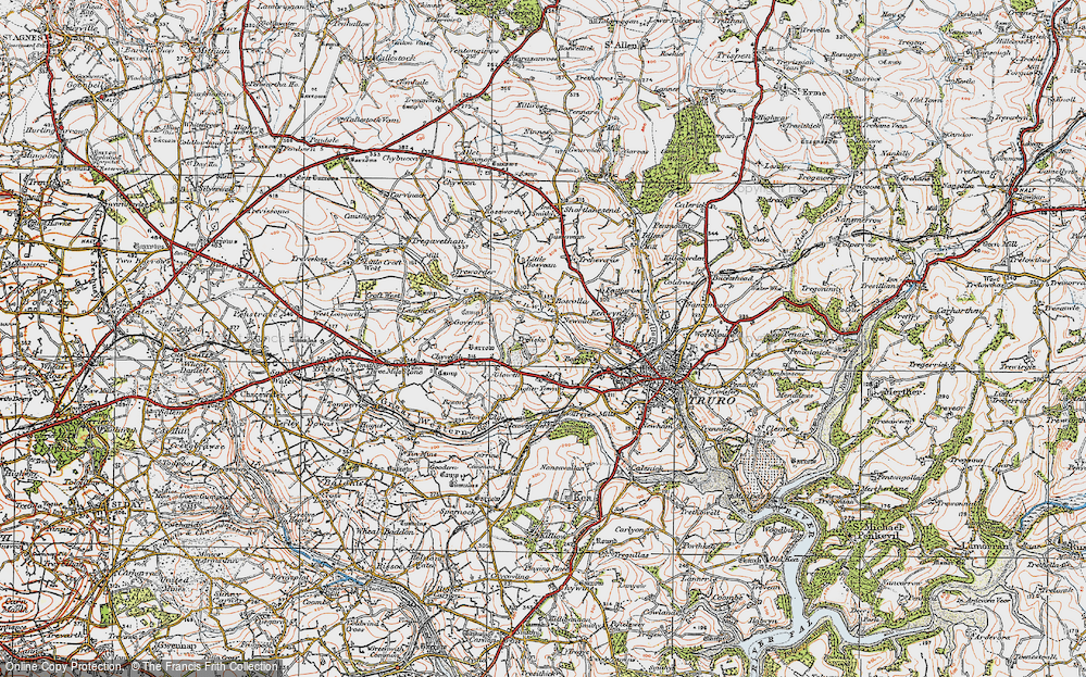 Old Map of Historic Map covering Boscolla in 1919