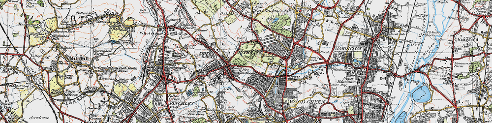 Old map of New Southgate in 1920