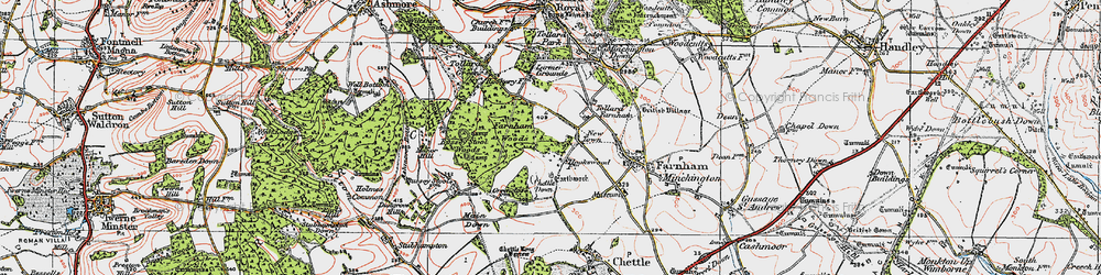 Old map of Larmer Tree Gdns in 1919