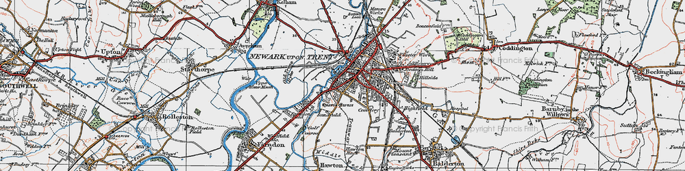 Old map of Newark-on-Trent in 1921