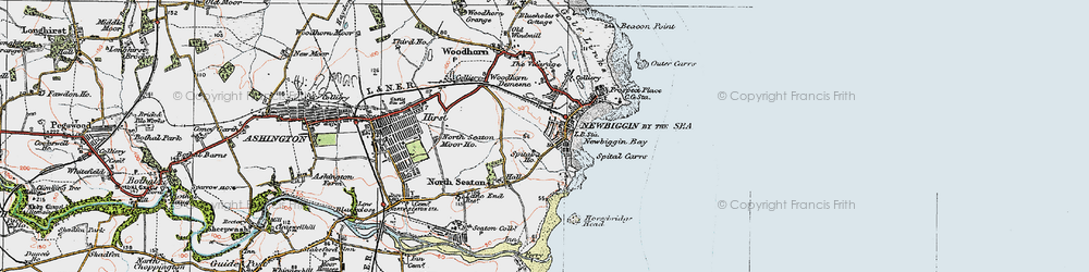 Old map of Newbiggin-by-the-Sea in 1925