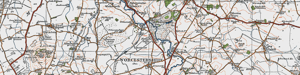 Old map of Newbold-on-Stour in 1919